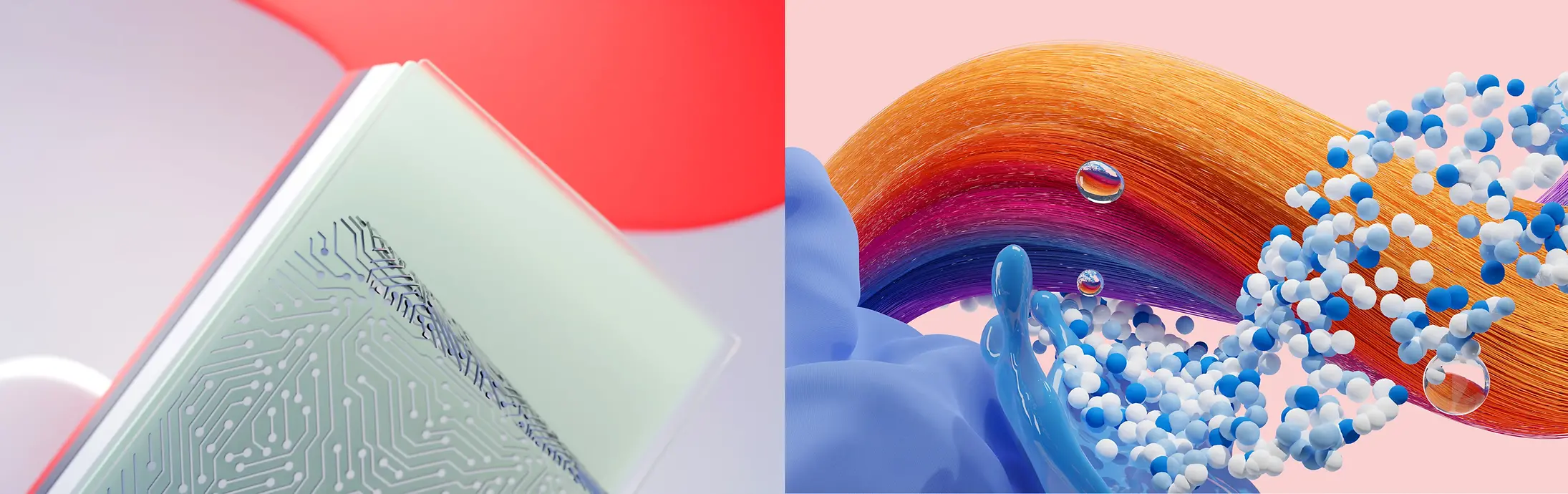 Αφηρημένη εικόνα που αναπαριστά τους τομείς της Henkel Τεχνολογίες συγκόλλησης, Hair και Laundry & Home Care.